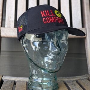 Kill Comfort Running Trucker Hat Black Unisex One Size Embroidered Smiley Face